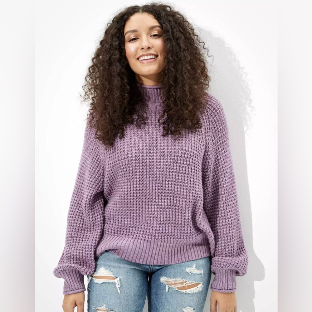 American Eagle Dreamspun cropped mockneck sweater purple XS